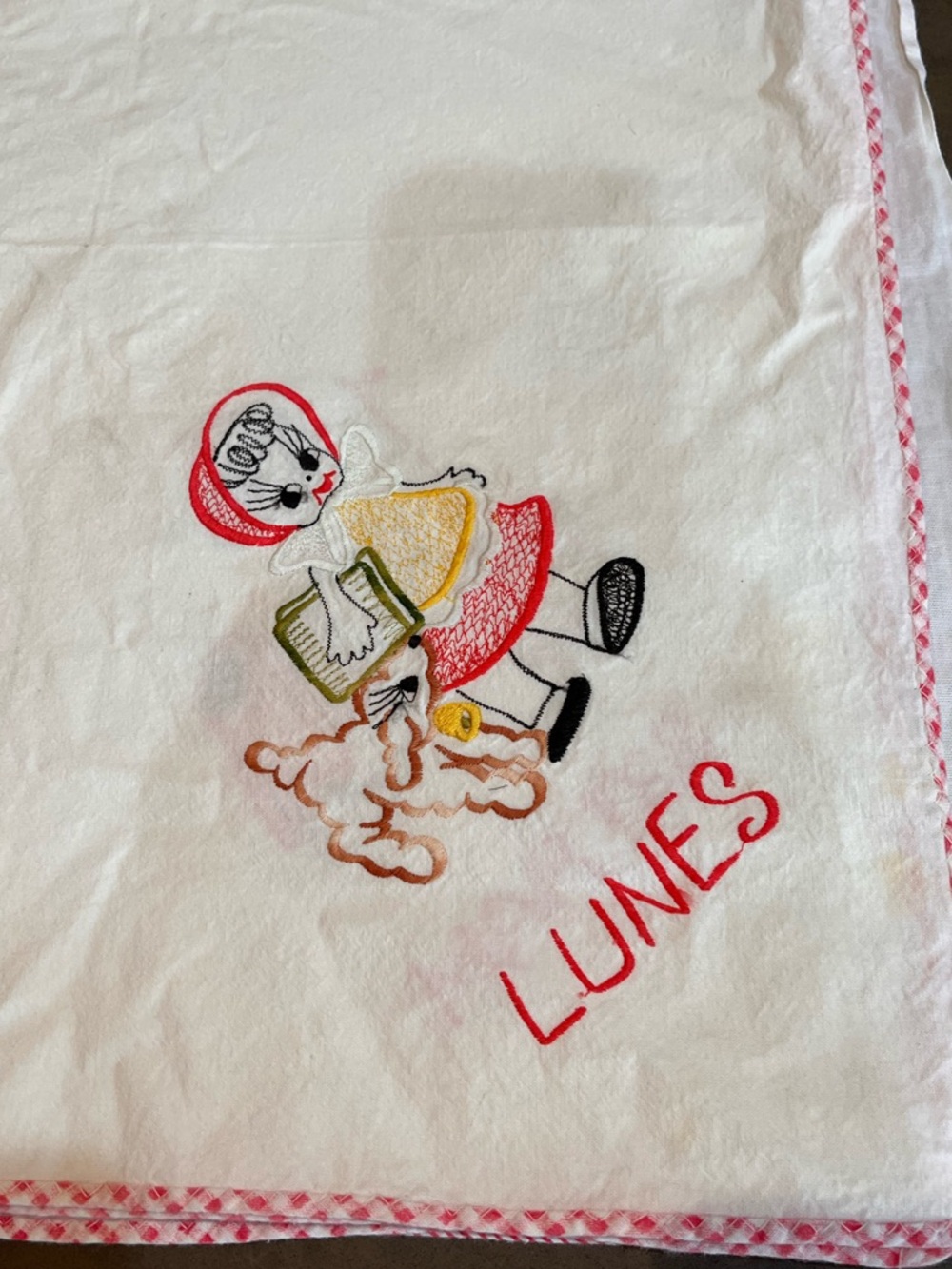 VTG 50s Spanish Days of the Week Towels Embroidered Días de la Semana Folk Art